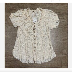 Free People Mini Dress Lacy Textured Ivory Augusta Buttondown Womens S NWT